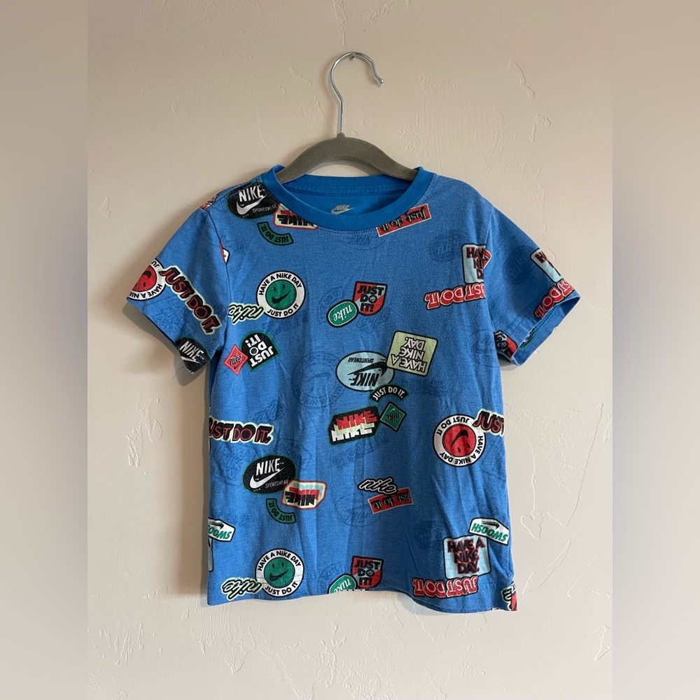 Nike Boys Blue Logo Print Tee